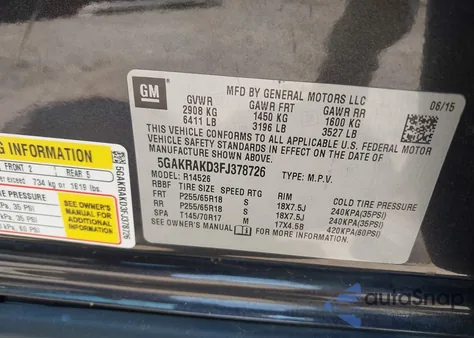 2015 Buick Enclave Convenience z USA, uszkodzony, nr VIN 5GAKRAKD3FJ378726